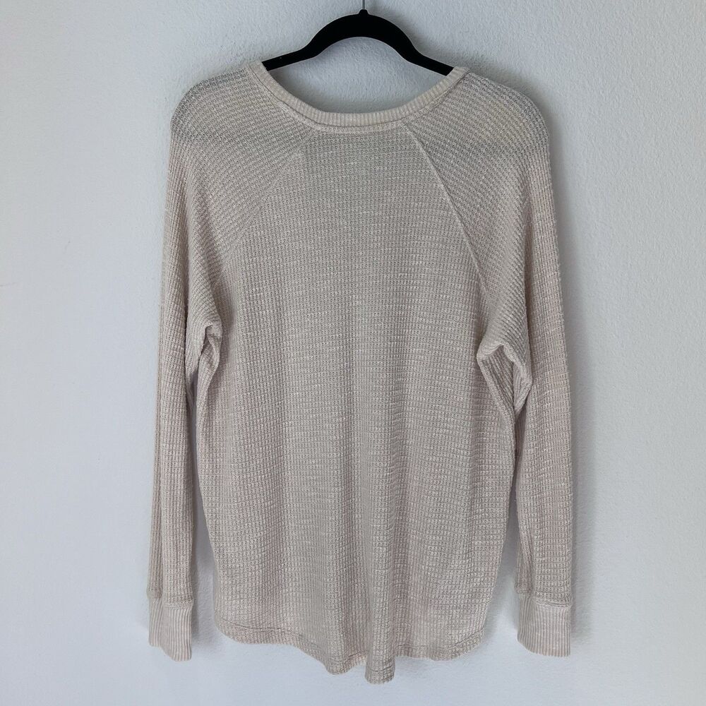 American Eagle Women's Beige Plush Long-Sleeve Henley T-Shirt, Medium Boho - Picture 5 of 7